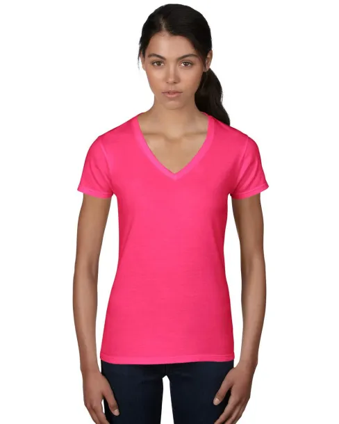  WOMEN'S LIGHTWEIGHT V-NECK TEE - Anvil Hot Pink