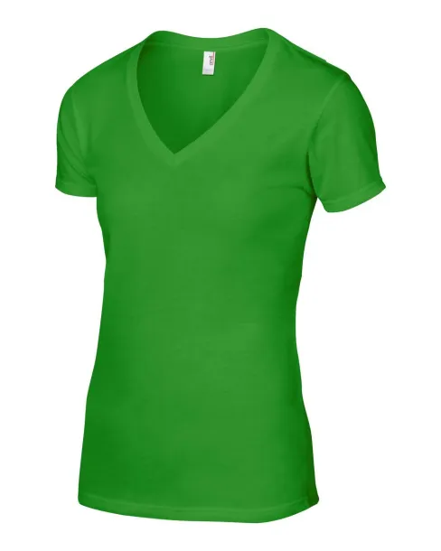  WOMEN'S LIGHTWEIGHT V-NECK TEE - Anvil Green Apple