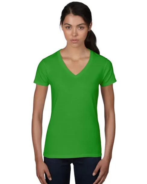  WOMEN'S LIGHTWEIGHT V-NECK TEE - Anvil Green Apple