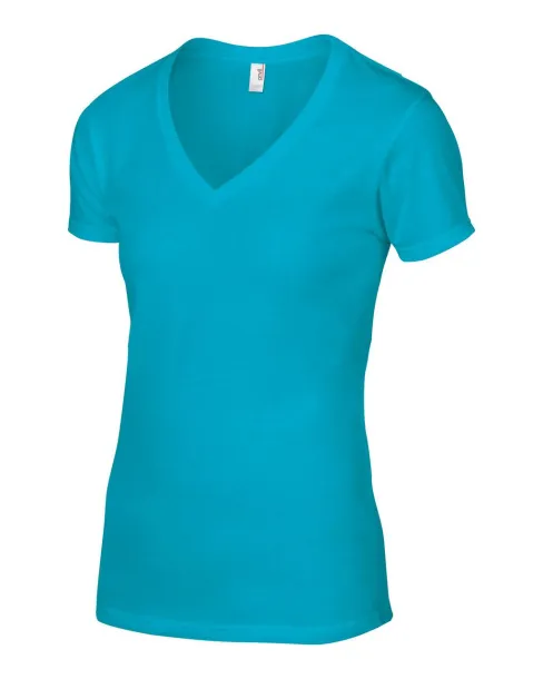  WOMEN'S LIGHTWEIGHT V-NECK TEE - Anvil Caribbean Blue
