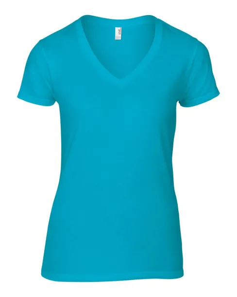  WOMEN'S LIGHTWEIGHT V-NECK TEE - Anvil Caribbean Blue