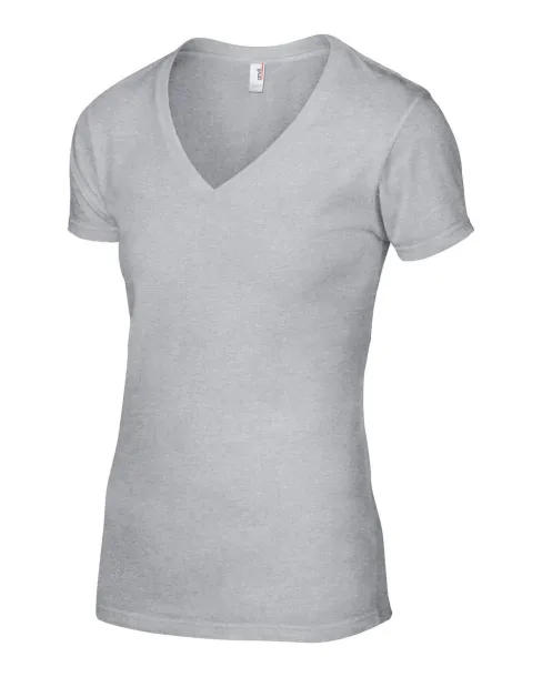  WOMEN'S LIGHTWEIGHT V-NECK TEE - Anvil Heather Grey
