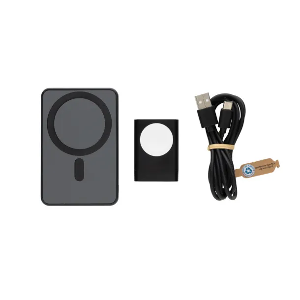 Powerbase 3u1 bežični punjač s powerbankom od RCS reciklirane plastike - XD Collection Crna 