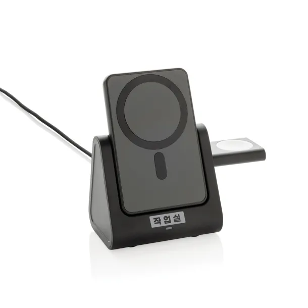 Powerbase 3u1 bežični punjač s powerbankom od RCS reciklirane plastike - XD Collection Crna 