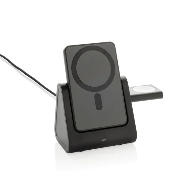 Powerbase 3u1 bežični punjač s powerbankom od RCS reciklirane plastike - XD Collection Crna 