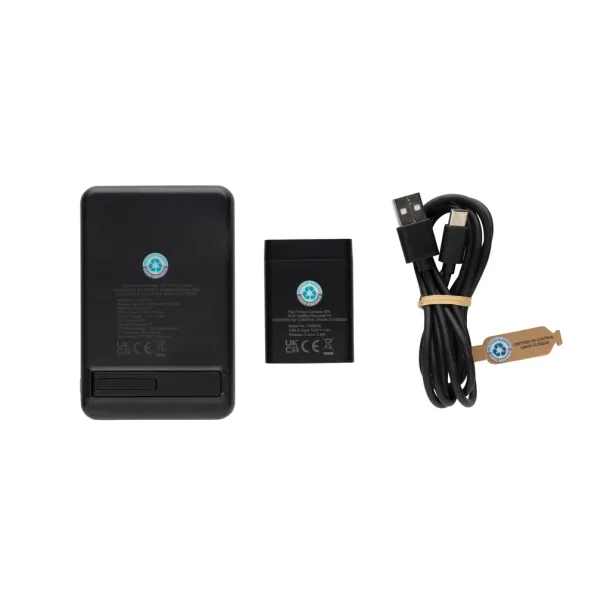 Powerbase 3u1 bežični punjač s powerbankom od RCS reciklirane plastike - XD Collection Crna 