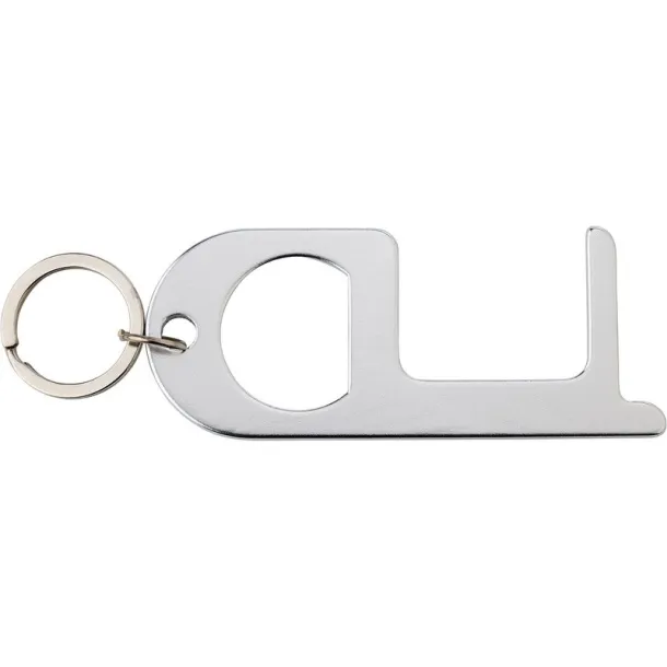  Anti-contact keyring for door opening and contactless use of public usage surfaces, bottle opener silver