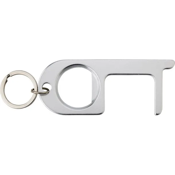  Anti-contact keyring for door opening and contactless use of public usage surfaces, bottle opener silver