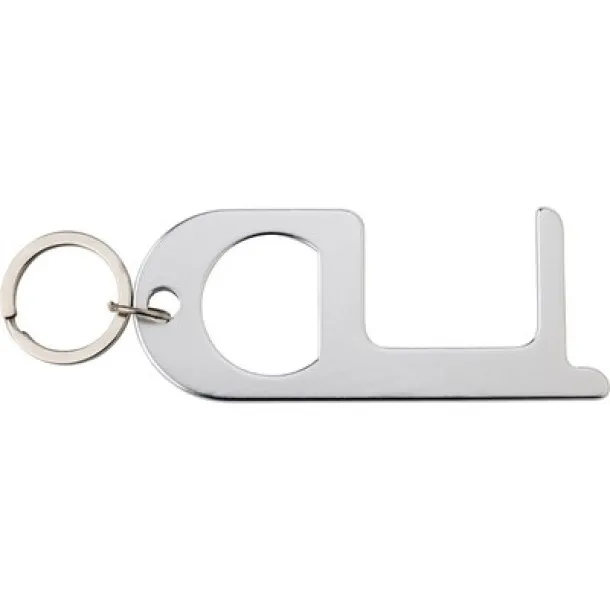  Anti-contact keyring for door opening and contactless use of public usage surfaces, bottle opener silver