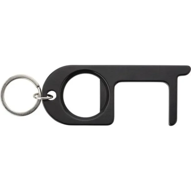  Anti-contact keyring for door opening and contactless use of public usage surfaces, bottle opener black