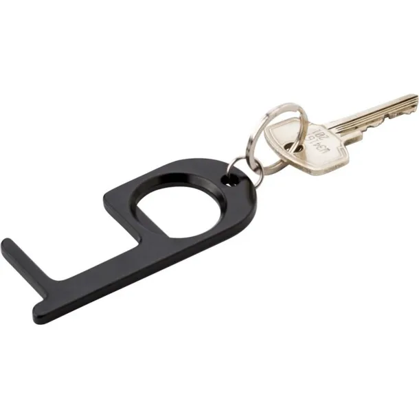  Anti-contact keyring for door opening and contactless use of public usage surfaces, bottle opener black