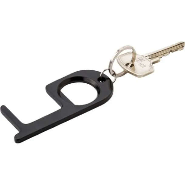  Anti-contact keyring for door opening and contactless use of public usage surfaces, bottle opener black
