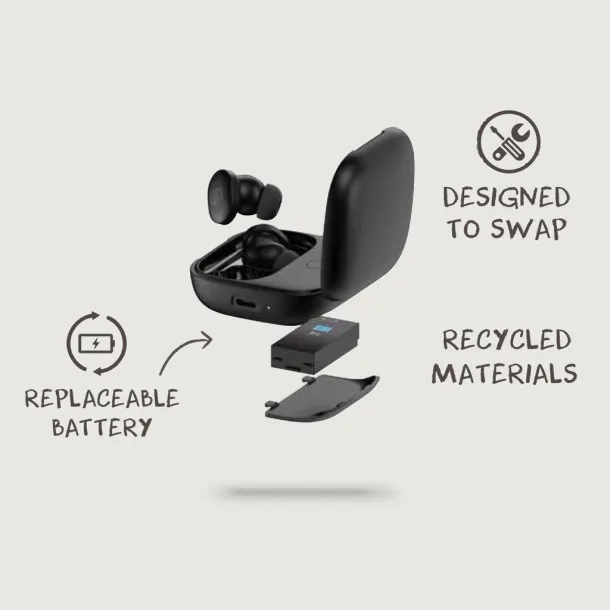 Lakewood RCS recycled and repairable wireless earbuds - Urban Vitamin Black 
