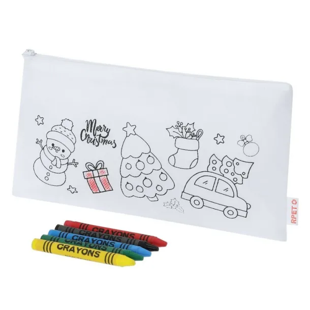  Pencil case for colouring, Christmas pattern, crayons white