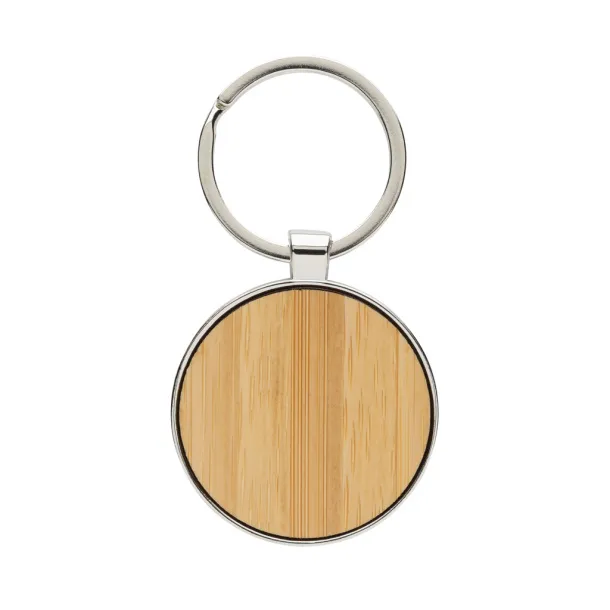  RCS recycled zinc alloy round keychain with bamboo - XD Collection Silver Brown