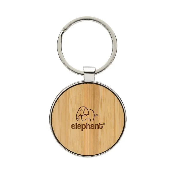  RCS recycled zinc alloy round keychain with bamboo - XD Collection Silver Brown