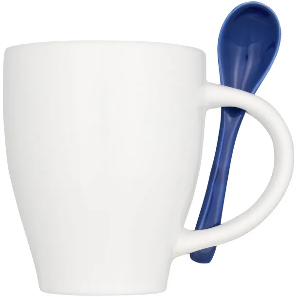 Nadu 250 ml ceramic mug with spoon - Bullet Blue
