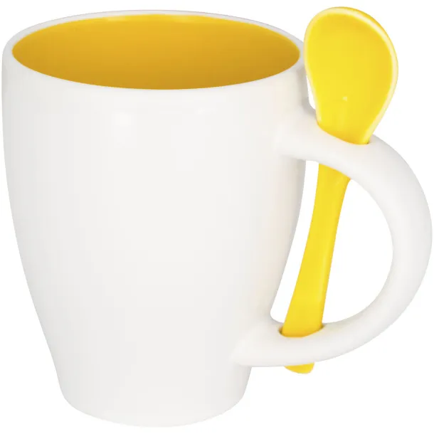 Nadu 250 ml ceramic mug with spoon - Bullet Yellow
