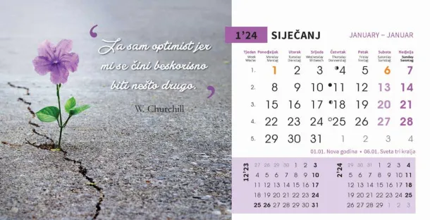  "MOTIVACIJSKI" 13 sheets, format: 20,5x14,5 cm, desk calendar, envelope, P/50 Color