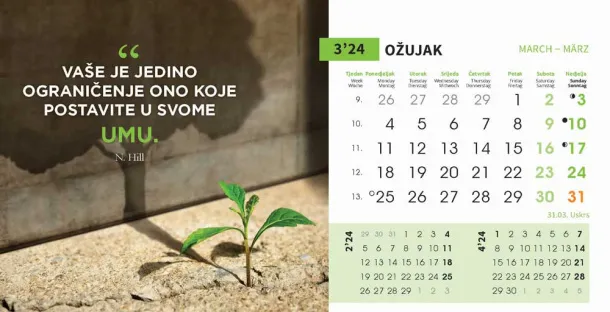  "MOTIVACIJSKI" 13 sheets, format: 20,5x14,5 cm, desk calendar, envelope, P/50 Color