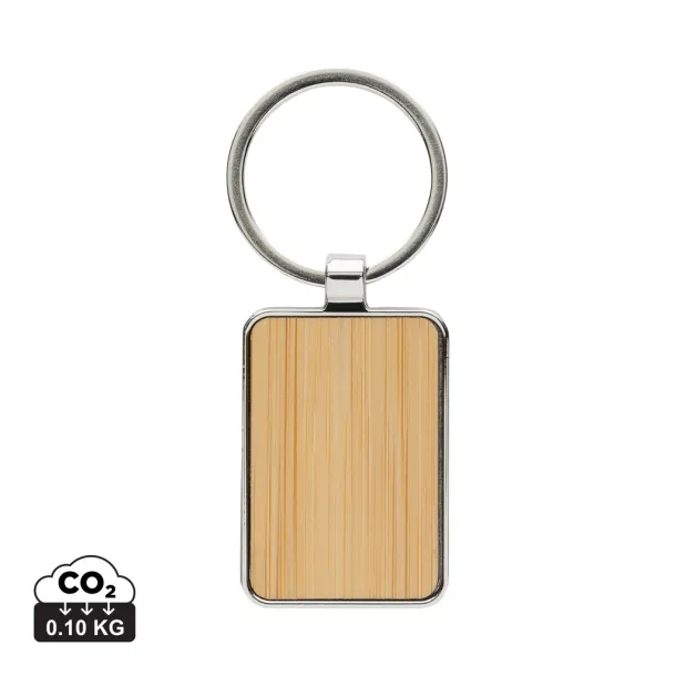  RCS recycled zinc alloy rectangle keychain with bamboo - XD Collection Silver Brown