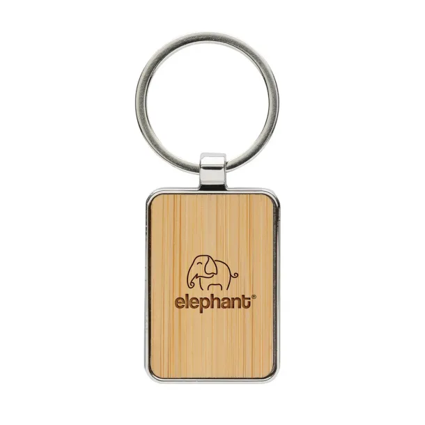  RCS recycled zinc alloy rectangle keychain with bamboo - XD Collection Silver Brown