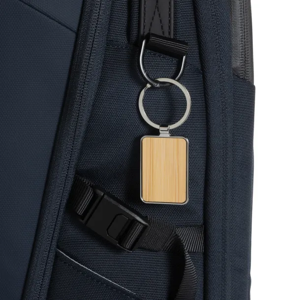  RCS recycled zinc alloy rectangle keychain with bamboo - XD Collection Silver Brown
