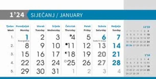  "POSLOVNI SIVO - PLAVI" 13 sheets, format: 20,5x14,5 cm, desk calendar, envelope, P/50 Color