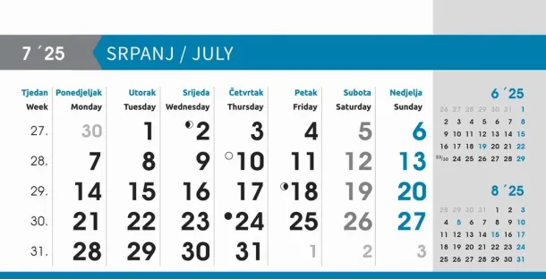  "POSLOVNI SIVO - PLAVI" 13 list., dim: 20,5x14,5 cm, stolni kalendar, koverta, P/100 Color