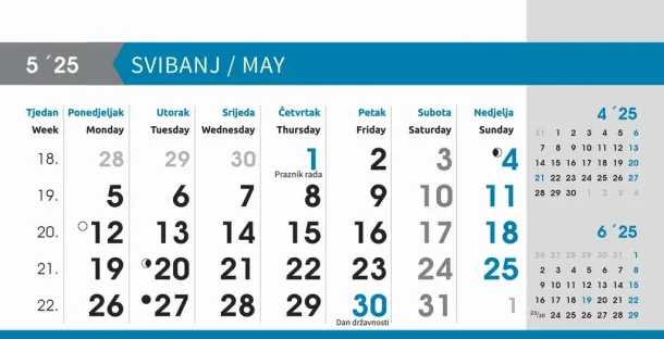  "POSLOVNI SIVO - PLAVI" 13 list., dim: 20,5x14,5 cm, stolni kalendar, koverta, P/100 Color
