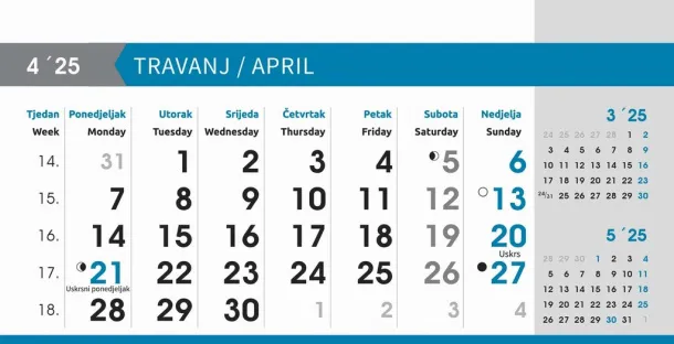  "POSLOVNI SIVO - PLAVI" 13 list., dim: 20,5x14,5 cm, stolni kalendar, koverta, P/100 Color