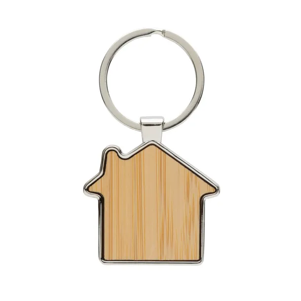  RCS recycled zinc alloy house keychain with bamboo - XD Collection Silver Brown