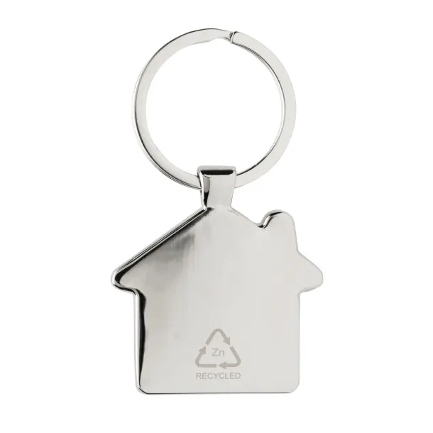  RCS recycled zinc alloy house keychain with bamboo - XD Collection Silver Brown