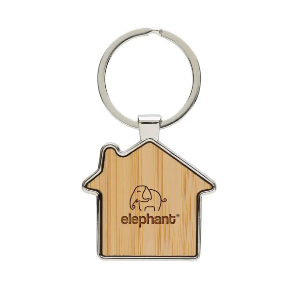  RCS recycled zinc alloy house keychain with bamboo - XD Collection Silver Brown