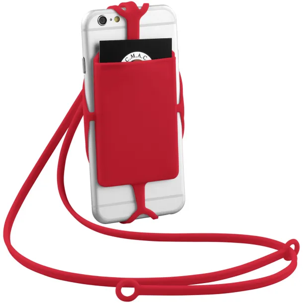 Fort-rock silicone RFID card holder with lanyard - Bullet Red