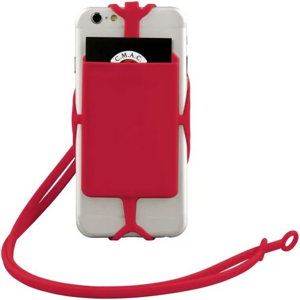 Fort-rock silicone RFID card holder with lanyard - Bullet Red