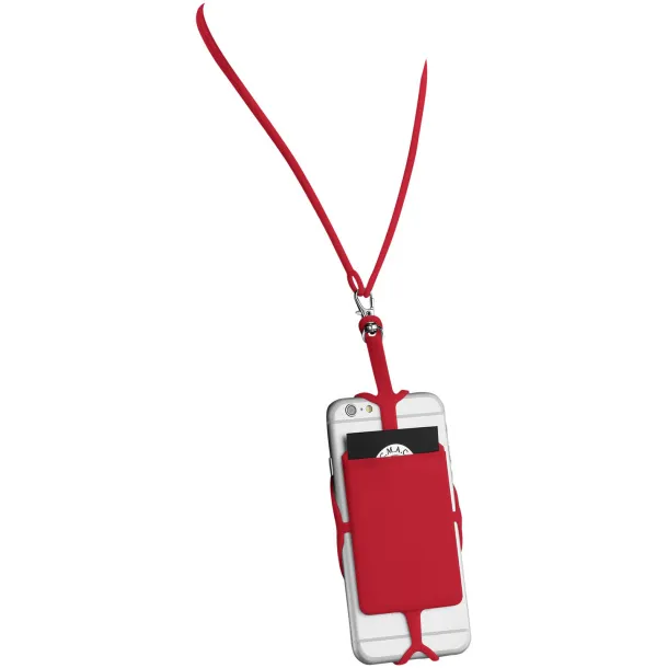 Fort-rock silicone RFID card holder with lanyard - Bullet Red