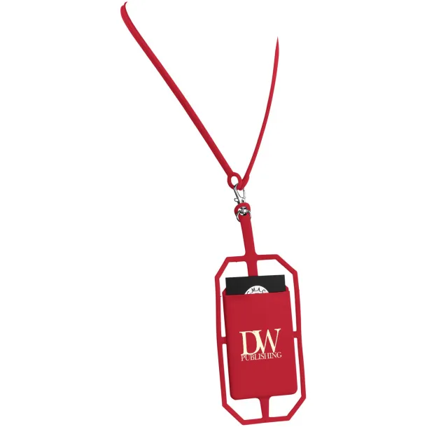 Fort-rock silicone RFID card holder with lanyard - Bullet Red