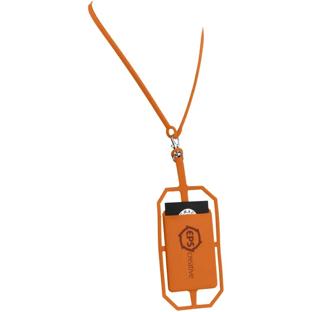 Fort-rock silicone RFID card holder with lanyard - Bullet Orange