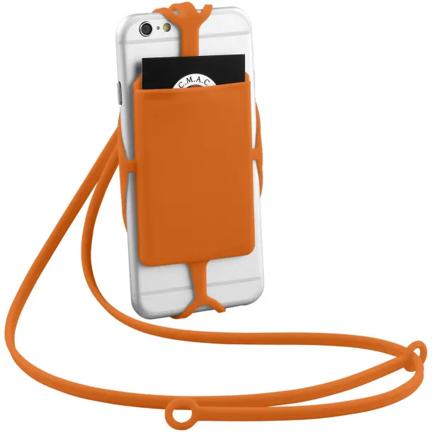 Fort-rock silicone RFID card holder with lanyard - Bullet Orange