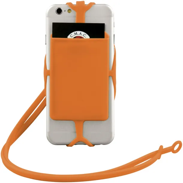 Fort-rock silicone RFID card holder with lanyard - Bullet Orange