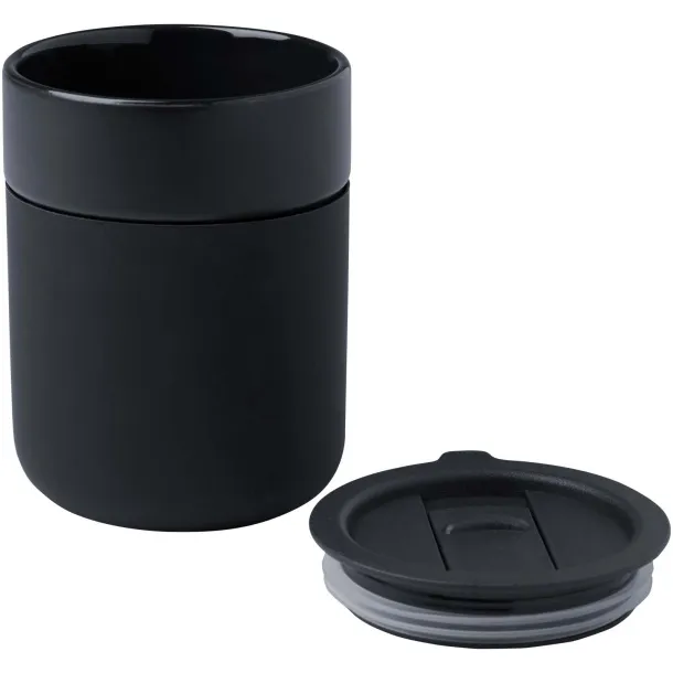 Java 330 ml ceramic tumbler with silicone wrap and plastic lid Solid black