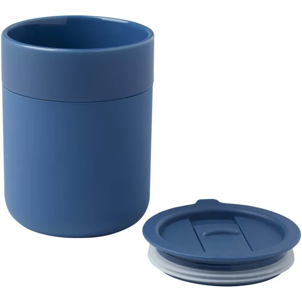 Java 330 ml ceramic tumbler with silicone wrap and plastic lid Blue
