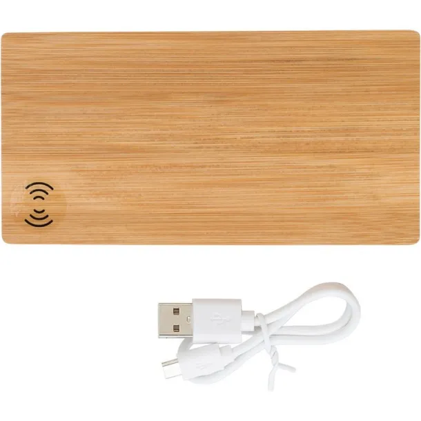  Bežična prijenosna baterija 6000 mAh, bežični punjač 5W od bambusa brown
