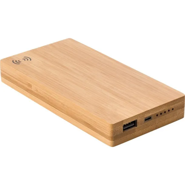  Bežična prijenosna baterija 6000 mAh, bežični punjač 5W od bambusa brown