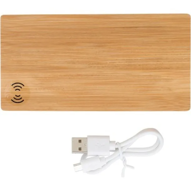  Bežična prijenosna baterija 6000 mAh, bežični punjač 5W od bambusa brown