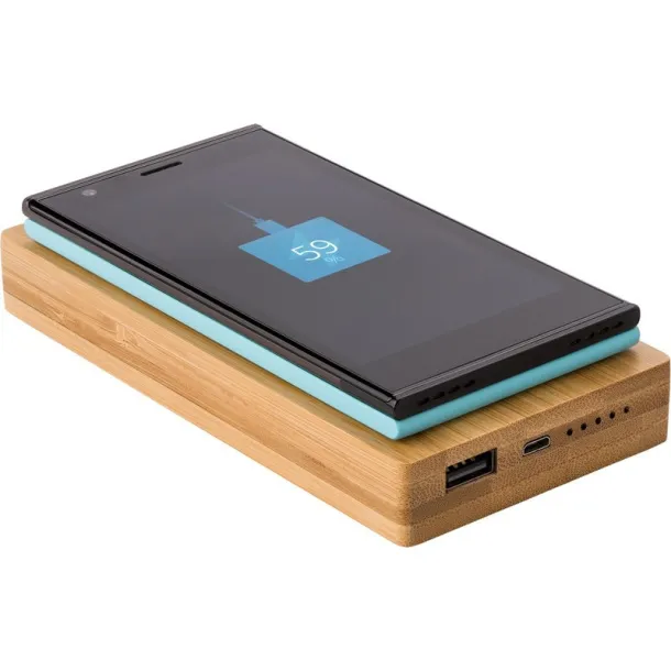  Bežična prijenosna baterija 6000 mAh, bežični punjač 5W od bambusa brown