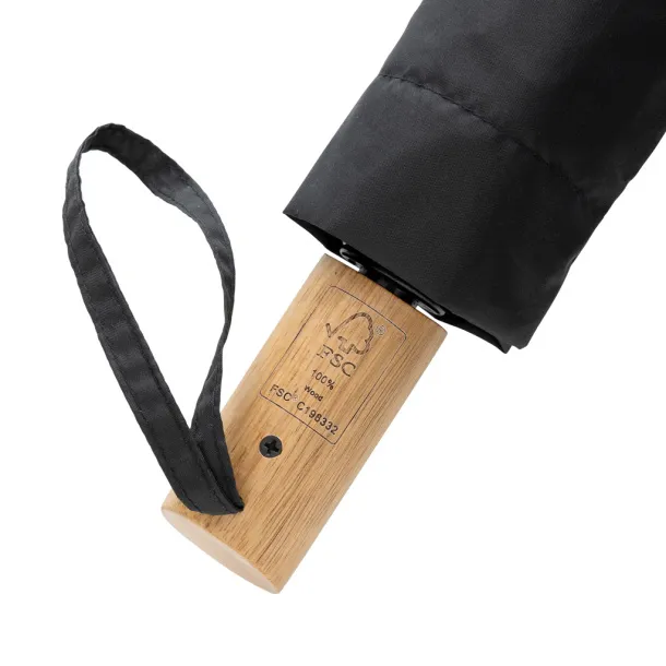 Kaycey 21" AWARE™ RPET Acacia wood mini auto open umbrella - XD Collection Black 