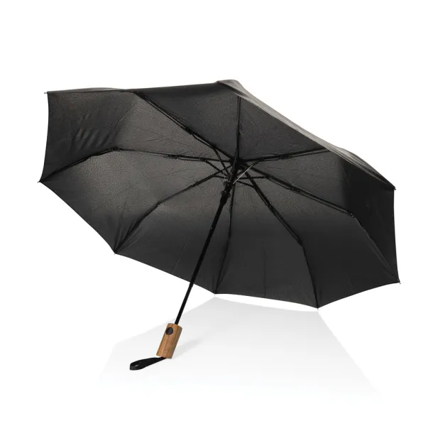 Kaycey 21" AWARE™ RPET mini kišobran od bagremovog drva s automatskim otvaranjem - XD Collection Crna 