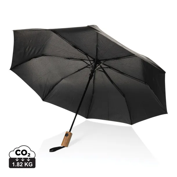 Kaycey 21" AWARE™ RPET mini kišobran od bagremovog drva s automatskim otvaranjem - XD Collection Crna 